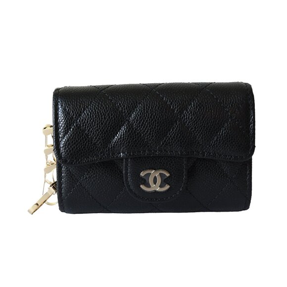 Chanel CC Caviar Quilted Classic 4 Key Holder Wallet Black - Picture 1 of 3
